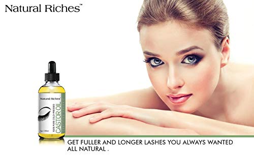 Natural Riches Organic Castor Oil Eyelash Growth Serum Pure USDA Organic certified Cold pressed Promotes Eyebrows & Eyelash Growth with 5 set of brushes- 1 fl oz.