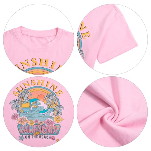 Image of Girls Graphic Shirts Oversized Sunshine T Shirt Short Sleeve Tee Tops Cute Trendy Girls Clothes for 5-14 Years