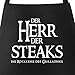 MoonWorks Grill-Schürze für Männer mit Spruch Der Herr der Steaks die Rückkehr des Grillkönigs schwarz-weiß Unisize
