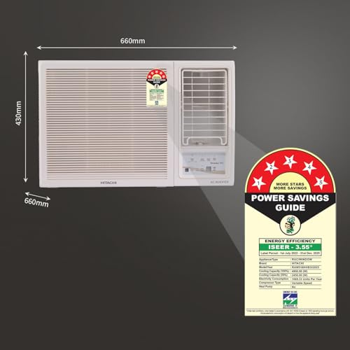 Hitachi 1.5 Ton Class 5 Star, Window Inverter AC (100% Copper, 100% cooling at 43 degree Celsius, RAW518HHEO, White) 2 41wwfFd3bdL