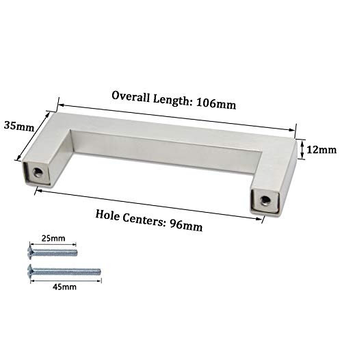 PinLin 10 Pack Cabinet Pulls Brushed Steel Hole Center 96mm Cabinet Handles Bedroom Drawer Pulls Square T Bar Handles Furniture Hardware for Cupboard Door Handles, Wardrobe Handles - Image 3