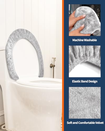 Microfiber Toilet Lid Cover, Soft Velvet Toilet Cover; Absorbent, Machine Washable, Comfortable, Durable Adjustable Toilet Seat Cover Fits Most Toilet Lids (light gray)