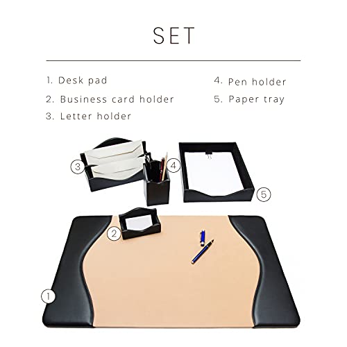 Image of Maruse Leather Desk Set, Desk Pad, Desk Office Accessories - Made in Italy (Black)