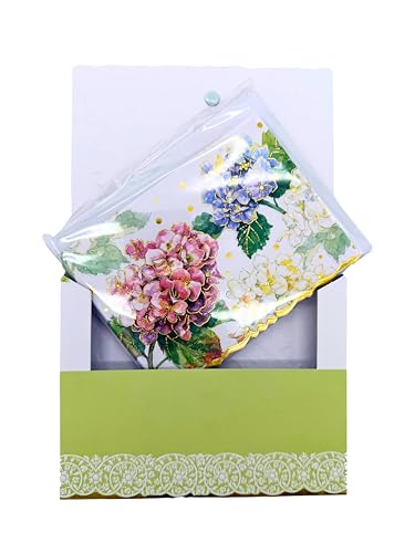 Image of Poster Foundry Classic Pink and Blue Hydrangea Boxed Note Cards by Carol Wilson. 10 embossed 4x5 Die-Cut Notecards and Matching Envelopes in Decorative Gift Box with Magnetic Flap. NCP6001