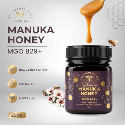 Image of THE FARMER'S BEE New Zealand Manuka Honey MGO 829+ (20+) | Monofloral Raw Honey | MGO Tested | Premium Imported Honey | Maximum Potency | Cellular & Immune Reinforcement | Antioxidant-Rich | 250g