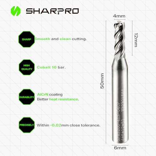 Image of 6mm Shank End Mill Set 4mm Cutting Dia. 4 Flutes AlCrN Coated Carbide Square CNC End Mills, Apply for Alloy Steel, Stainless Steel, and Various Cast Iron (5PCS)