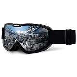 Ukoly Skibrille Herren Damen, Ski Brille Verspiegelt Snowboard Brille Skibrillen Ski Goggles Für Ski Snowboard Snowmoblie, Anti-Fog UV400-Schutz Winddicht Helmkompatibel TPU Rahmen Grau