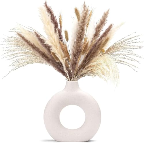 Image of White Donut Vase Hollow Ceramic Vase for Flowers Handmade Minimalist Style Modern Home Decor Round Shape Table Party Living Room Office Bedroom (8 Inch X-Large)