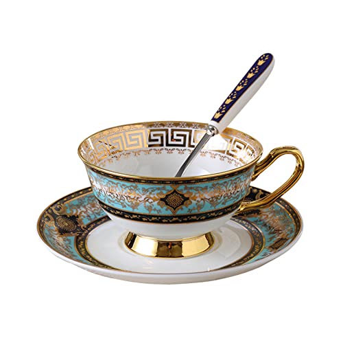 Jiotouhu Tasses à thé/café en porcelaine anglaise avec soucoupes - 237 ml - Pour la maison, les restaurants, les présentoirs et les cadeaux de vacances, bleu