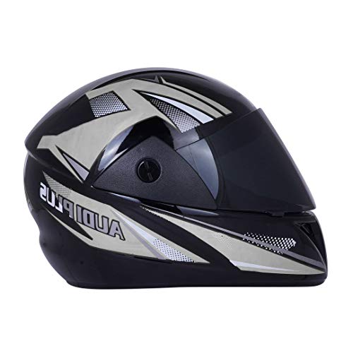 Image of Sage Square Plus Full Face Graphic Helmet (ISI Certified) Tinted Visor, High Standard Safety, Enhanced Design, Extra Comfort (Black Glossy-Silver) (Size: Medium)