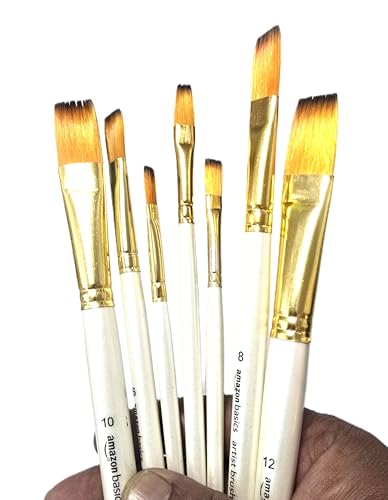 Image of amazon basics 7pc Artist Paintbrush Set for Acrylic,Watercolor & Gouache Painting for Beginners and Professionals (Flat)