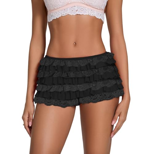 Short à volants en dentelle doux et extensible pour look Y2k