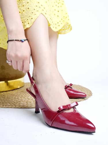 Image of Shoetopia Women's Slingback Pumps - Pointed Toe Elegant Stylish Classic High Heels with Bow Knot and Adjustable Strap