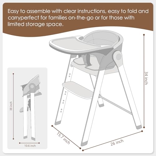 Image of Convertible High Chairs for Babies & Toddlers. 5-in-1 Adjustable High Chair with Removable Tray, Easy to Clean, Portable.Gray