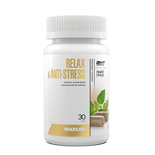 Maxler Relax & Anti-Sress - 30 Kapseln - Kombination von Ginseng, Rosenwurz, Grüntee, Curcuma, Kamillenblüten, Krokus - Angereichert mit Magnesium, Tyrosin und B-Vitaminen - 30 Portionen