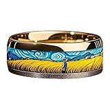 Stainless Steel Ring For Men, Van Gogh Starry Night & Wheat Field Design Art Rings Gold Modern Men's Fashion Countryside Statement Durable Jewelry Gifts (Art, 8)