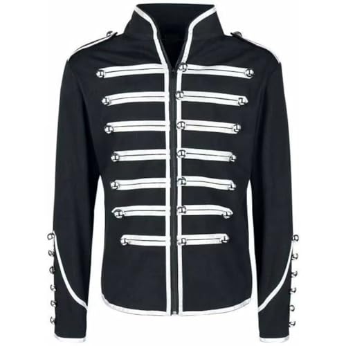 Vhersily Chaqueta De Hombre Medieval Gótica Steampunk Militar Punk Desfile Militar Drummer Parade Emo Chaquetas Gótico Hussar Napoleon Military Renacentista Vintage Abrigo Traje De Esmoquin De