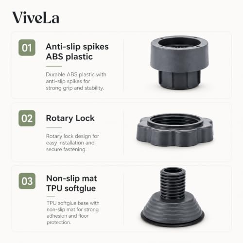 Image of Vivela Washing Machine Vibration Absorber Pads Set of 4 with Height Adjustment | Anti-Slip Shockproof Rubber Feet Stand | Noise & Vibration Reduction for Washing Machine, Refrigerator & Furniture