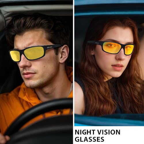 Night Vision Glasses for Men and Women, Driving Eyewear Wrap Around Yellow Lens Nighttime Glasses Goggles2