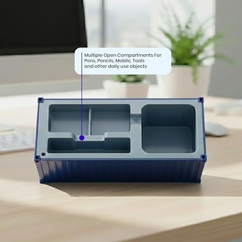 Image of Shipping Container Pen Stand, Container Style Desk Organizer Pen Stand for Office Table Shipping Company (Blue)