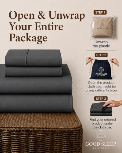Image of 100% Egyptian Cotton Split King Sheets Sets for Adjustable Bed, Dark Gray