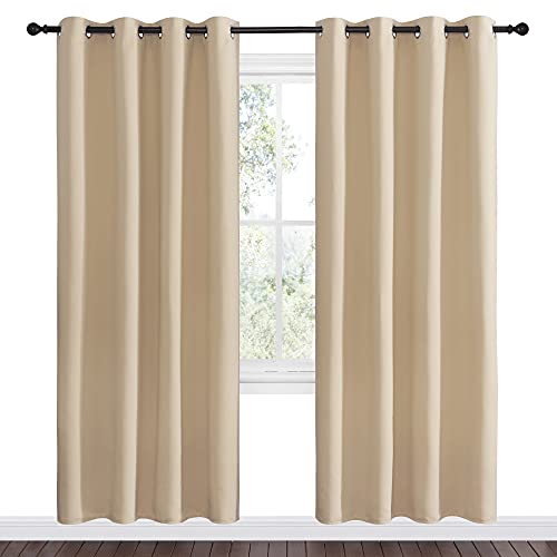 Image of NICETOWN Blackout Draperies Curtains Panels - Window Treatment Thermal Insulated Solid Grommet Blackout Curtains /Panels /Drapes for Bedroom (Set of 2 Panels, 55 by 78 Inch, Biscotti Beige)