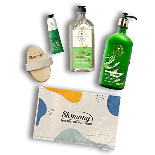 Bath And Body Aromatherapy Stress Relief Eucalyptus Spearmint Gift Set. Body Wash & Foam Bath + Body Lotion + Hand Cream + Natural Bristle Bath Brush Bundle In Elegant Envelope #TOP1