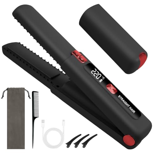 AYESY Piastra per Capelli e Arricciacapelli Senza fili 2 in 1,Mini Piastra per Capelli da Viaggio Portatile,6 Temperatura Regolabile,Batteria 4500mAh,Riscaldamento Rapido,Ricaricabile USB