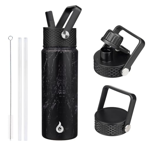 Image of BJPKPK Insulated Water Bottles with Straw Lid, 22oz Cold & Hot Thermo, Stainless Steel Metal Water Bottle with 3 Lids, Reusable Thermo, Cups, Mugs for Daily Use-Midnight