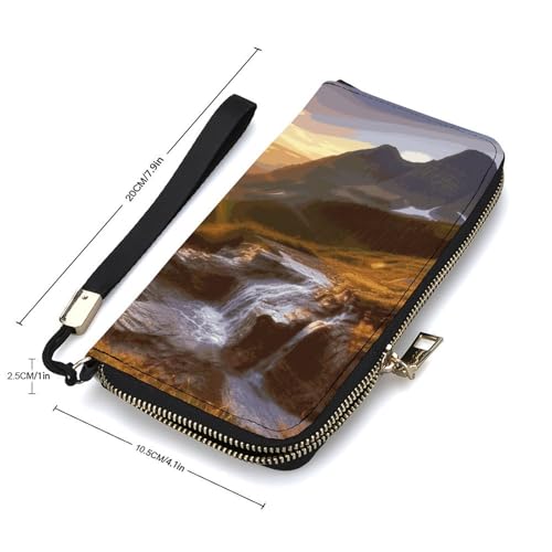 Mountain Sunrise Landscape Ladies' Leather Wallet With Hand Strap Slim Vertical Purse Wallets Card Case Long Zip Around Long Wallet Credit Cards Holder Phone Clutch2