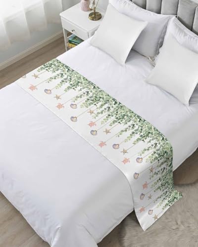 DecorLovee Eucalyptus Leaf Bed Runners for Twin Size Bed, Decorative Bed Throws for Foot of Bed, Coastal Beach Starfish Nautical Ocean Bed Runner Sofa Throw Bedding Scarf Protector for Bedroom