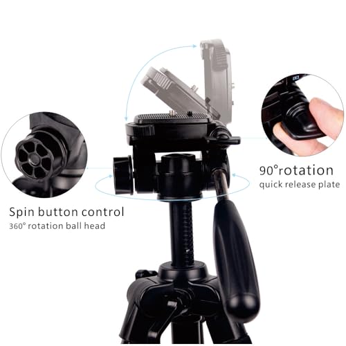 Image of POLAM-FOTO Tripod Stand for DSLR Camera, 55 Inch Camera Tripod Stand with Phone Holder, Aluminum Alloy Tripod Stand for Camera, 4kg Load, Carry Bag for All Smart Phones, Cameras, Gopro