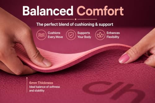 Image of Premium Yoga Mat 6mm Thick for Women & Men | Non-Slip Exercise Mat for Home Workout, Yoga, Pilates & Stretching | Extra Cushioning, Sweat Resistant, Anti-Tear | Wine Peach