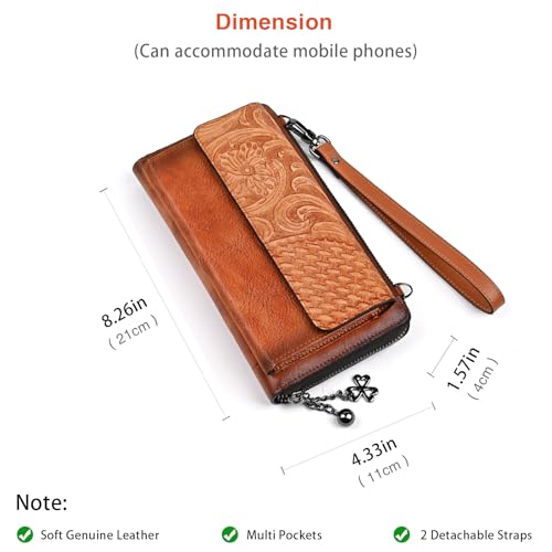 Genuine Leather Multi-Compartment Wallet, Large Capacity, Multi-Card Slot Cell Phone Bag Case (Brown)2