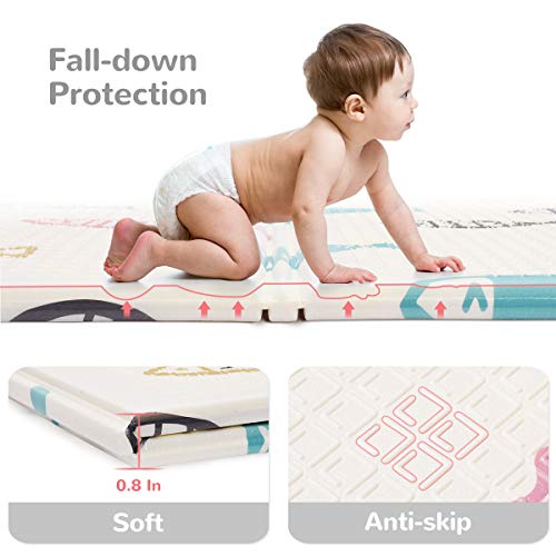 Baby Reversible Play Mat 78.7inchx 59inchx0.4inch Double-Sided Crawling Mat Foldable Waterproof Non-Toxic Portable Non-BPA Floor Mat for Toddlers, Infants, Kids