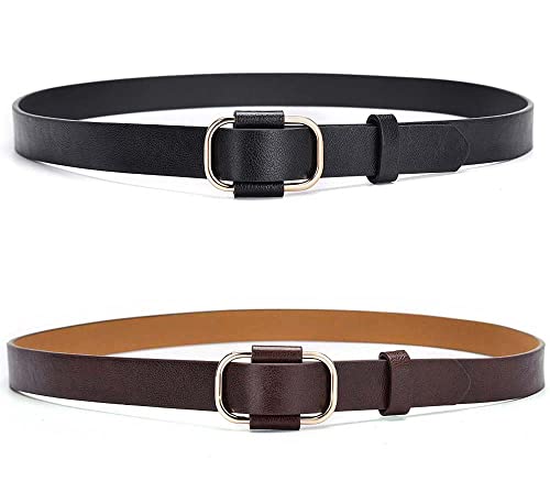 YOU&M Women's Leather Without Hole Simple Ring Clasp Waist Belts for Jeans