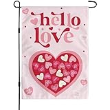Valentines Day Decorations - Heart Love Welcome Garden Flag | Valentines Day Decor Party Favors Supplies for Outdoor Indoor Double-Side Backdrop Banner for Garden Porch Patio Lawn Yard Home,12x18