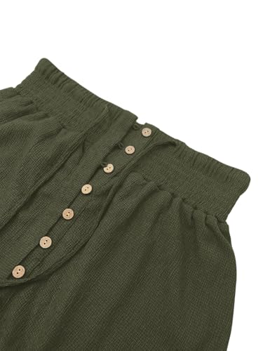 Image of Minclouse Women's Elastic Tie Waist Button Down Maxi Skirts Casual Loose Flowy Swing Slit Front Dress