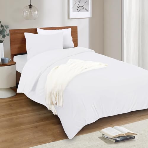 Image of Mejoroom White Twin Duvet Cover Set - Soft and Breathable Twin Bedding with Zipper Closure, 2Pieces, 1 Duvet Cover (68x90) and 1 Pillow case(20x26)
