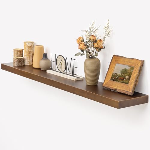 Image of Marsmiles 48 Inch Wood Floating Shelves | Rustic Dark Wood Wall Shelves Set of 1 | 48 inch W x 7.7 inch D x 1.6 inch H Wooden Shelves for Bathroom Living Room Kitchen