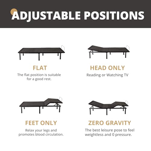 Image of EGOHOME Twin XL Adjustable Bed Frame with Massage,Zero Gravity | Wireless Remote,Independent Head and Foot Incline, 12 inch Adjustable Legs, LED Night Lights, 2 USB Ports,Zero Clerance