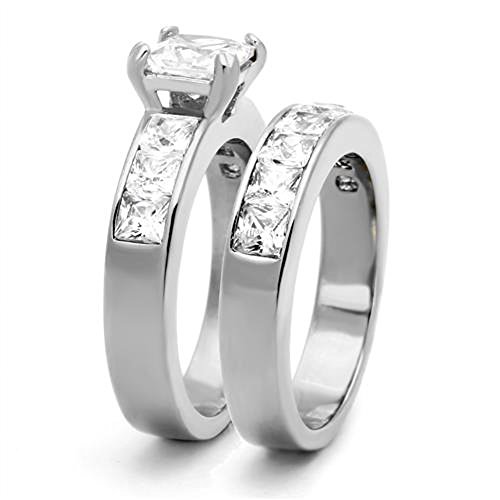 Marimor Jewelry Women's Stainless Steel 316 Princess Cut 3.75 Carat Zirconia Wedding Ring Set2