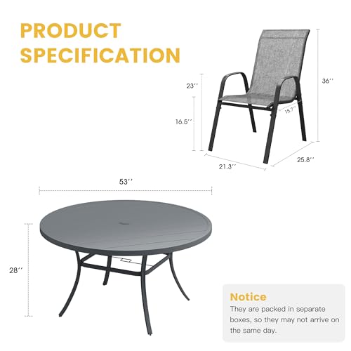 Image of VICLLAX Outdoor Dining Set for 8, All Weather Metal 9 Pieces Patio Set-53 Round Outdoor Table and Stackable Chairs for Lawn Garden and Backyard, Grey Tabletop