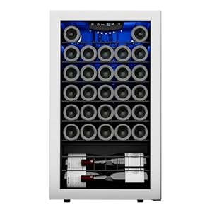 Ca’Lefort 32 Bottles Wine Cooler Refrigerator, 19″ Freestanding Wine Fridge Under Counter Compressor Stainless Steel Wine Cellar 38-65℉ Temperature Control for Home Office