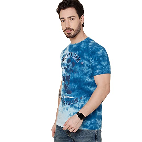 Image of Free Authority Mickey & Friends Printed Regular Fit Blue Cotton Men's T-Shirt