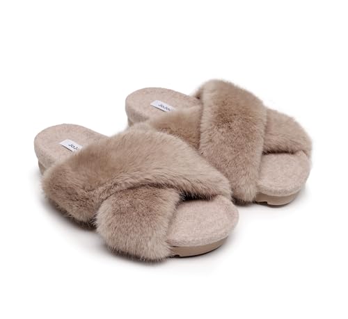 Women's Premium Rich Plush Warm Scuff Comfy EVA Footbed Breathable Cross Band Indoor Lady Platform Soles Slippers2