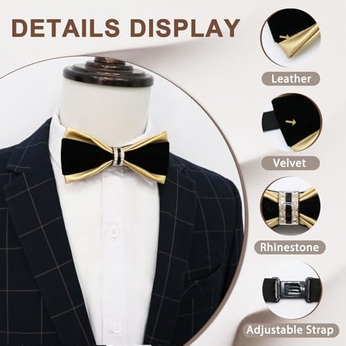 Image of Men's PU Velvet Rhinestone Bow Tie for Wedding | Adjustable neck strap, Soft velvet finish, For tuxedo and prom events, No tying required, Elegant rhinestone accent