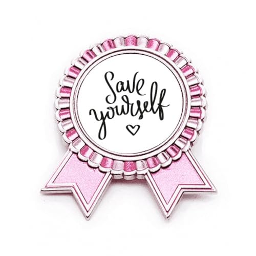 Broche Save Yourself Art déco rose en métal taille M pour veste