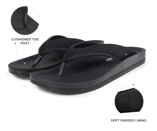 Image of AEROTHOTIC Comfortable Flip Flops for Women with Arch Support Soft Padded Mesh Straps with Breathable Footbed Slip On Footwear Indoor Outdoor Travel Beach walking Sandals Women