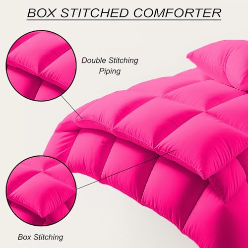 Image of Palatial King Size Comforter Set - All Season Down Alternative Bedding Comforter Set - Quilted Duvet Insert with Corner Tabs - Box Stitched Blanket - Breathable, Soft - Hot Pink